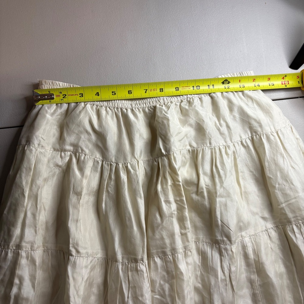 Calypso Christiane Celle Silk Tiered Maxi Skirt Cream Ivory Boho Elastic Waist S - Picture 4 of 11